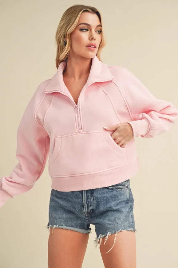 Dove Funnel Neck Half Zip Pink