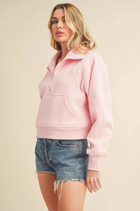 Dove Funnel Neck Half Zip Pink