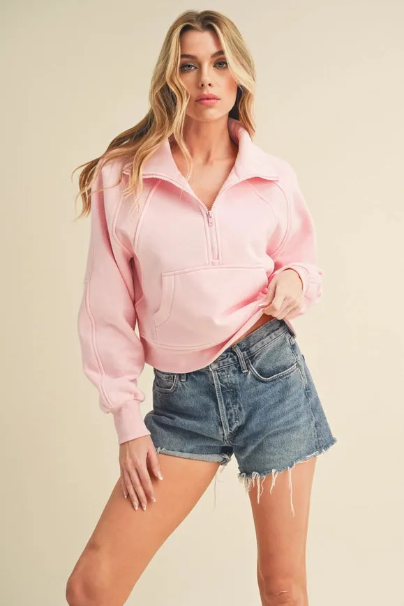 Dove Funnel Neck Half Zip Pink