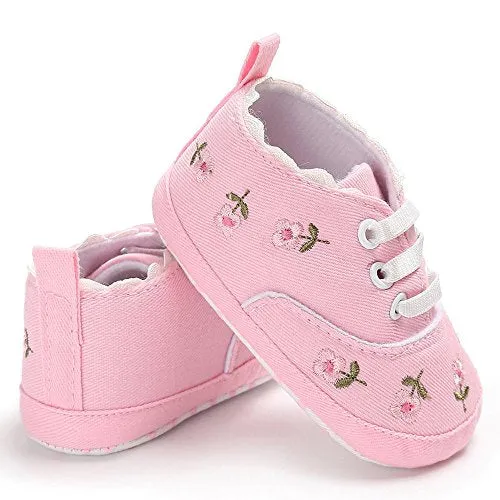 EnJoCho Infant Baby Boys Girls Canvas Sneakers Toddler Slip On Anti Skid Newborn First Walkers Floral Shoes for 0-18 Months (Pink-02A#, 0-6M)