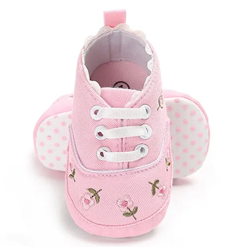 EnJoCho Infant Baby Boys Girls Canvas Sneakers Toddler Slip On Anti Skid Newborn First Walkers Floral Shoes for 0-18 Months (Pink-02A#, 0-6M)