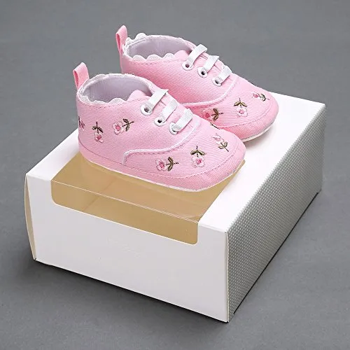 EnJoCho Infant Baby Boys Girls Canvas Sneakers Toddler Slip On Anti Skid Newborn First Walkers Floral Shoes for 0-18 Months (Pink-02A#, 0-6M)