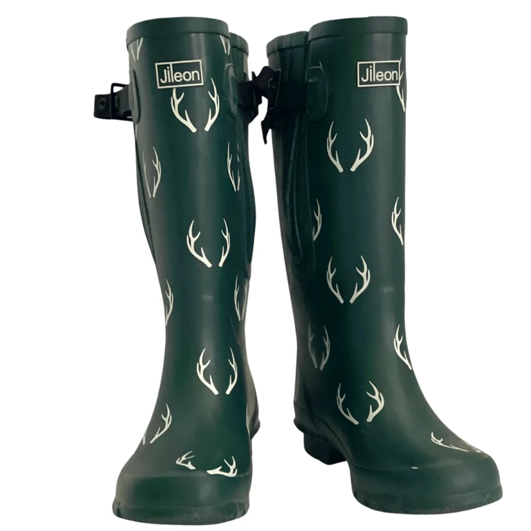 Extra Wide Calf Women's Rain Boots - Green Antler - Fit 16-23 inch Calf - Wide in Foot and Ankle