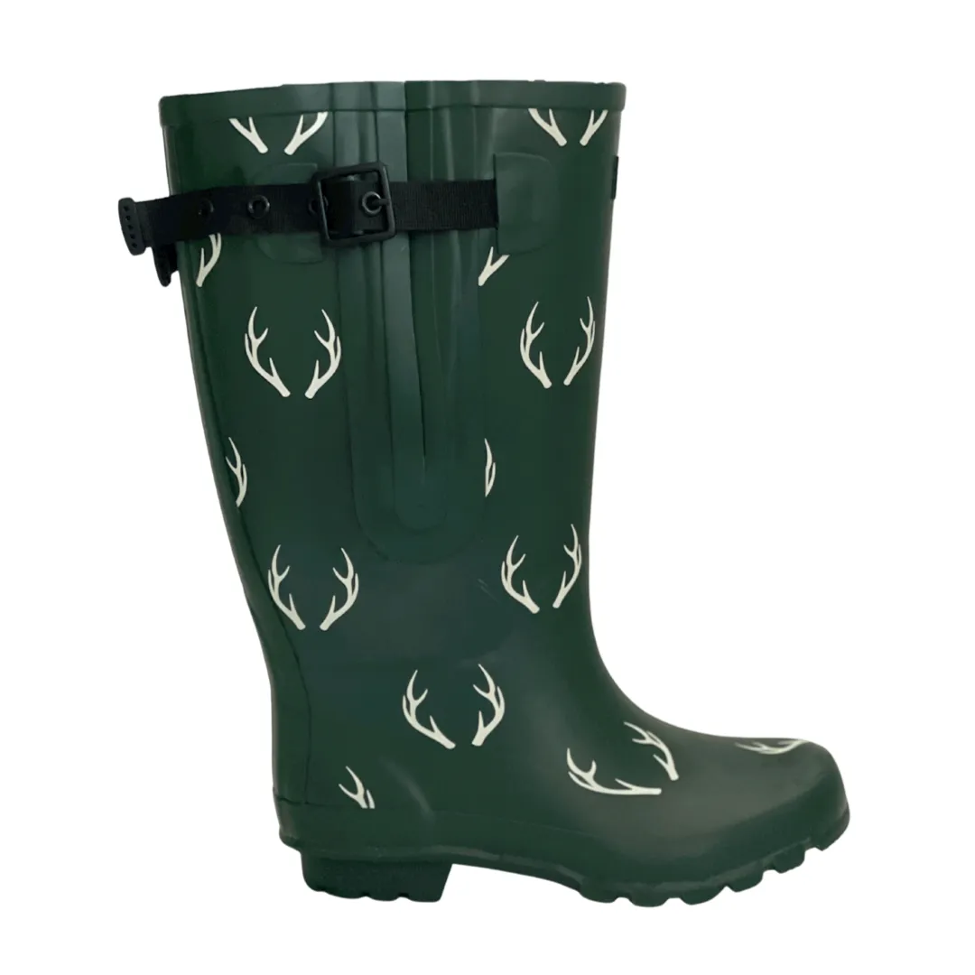 Extra Wide Calf Women's Rain Boots - Green Antler - Fit 16-23 inch Calf - Wide in Foot and Ankle