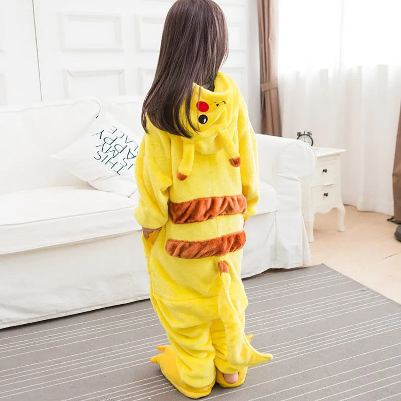 Family Halloween Cosplay Costume Animal Yellow  Pajamas Winter Warm Cartoon Sleepwear Matching Outfits Mother Kids Onesie