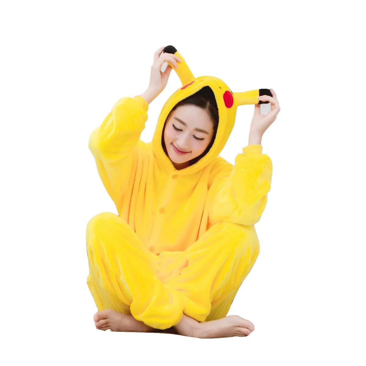 Family Halloween Cosplay Costume Animal Yellow  Pajamas Winter Warm Cartoon Sleepwear Matching Outfits Mother Kids Onesie