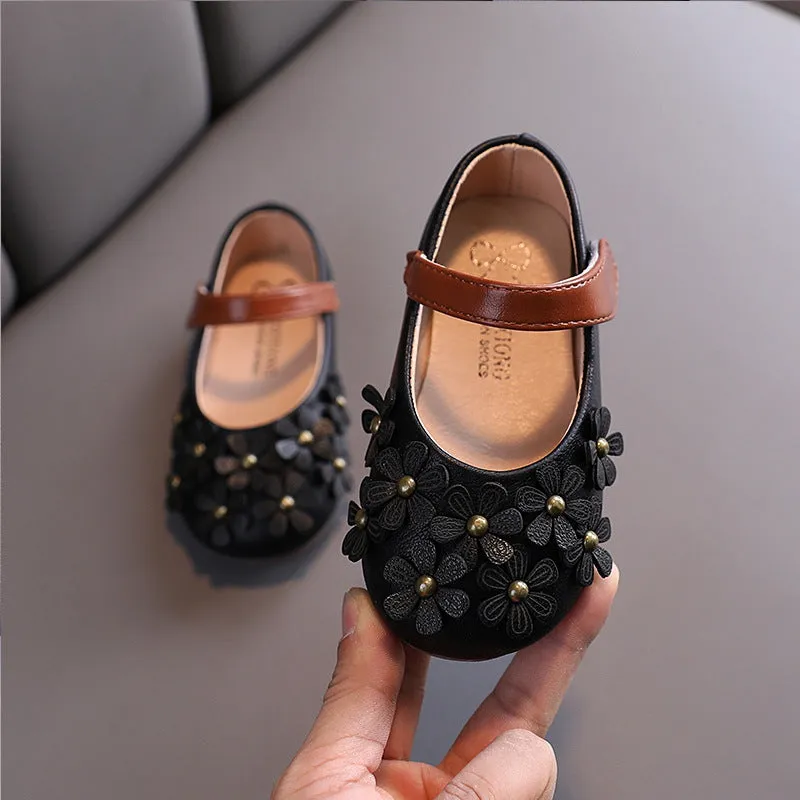 Girls' Small Leather Shoes, Female Babies, Flower Single Shoes, Soft Soles, Little Girls