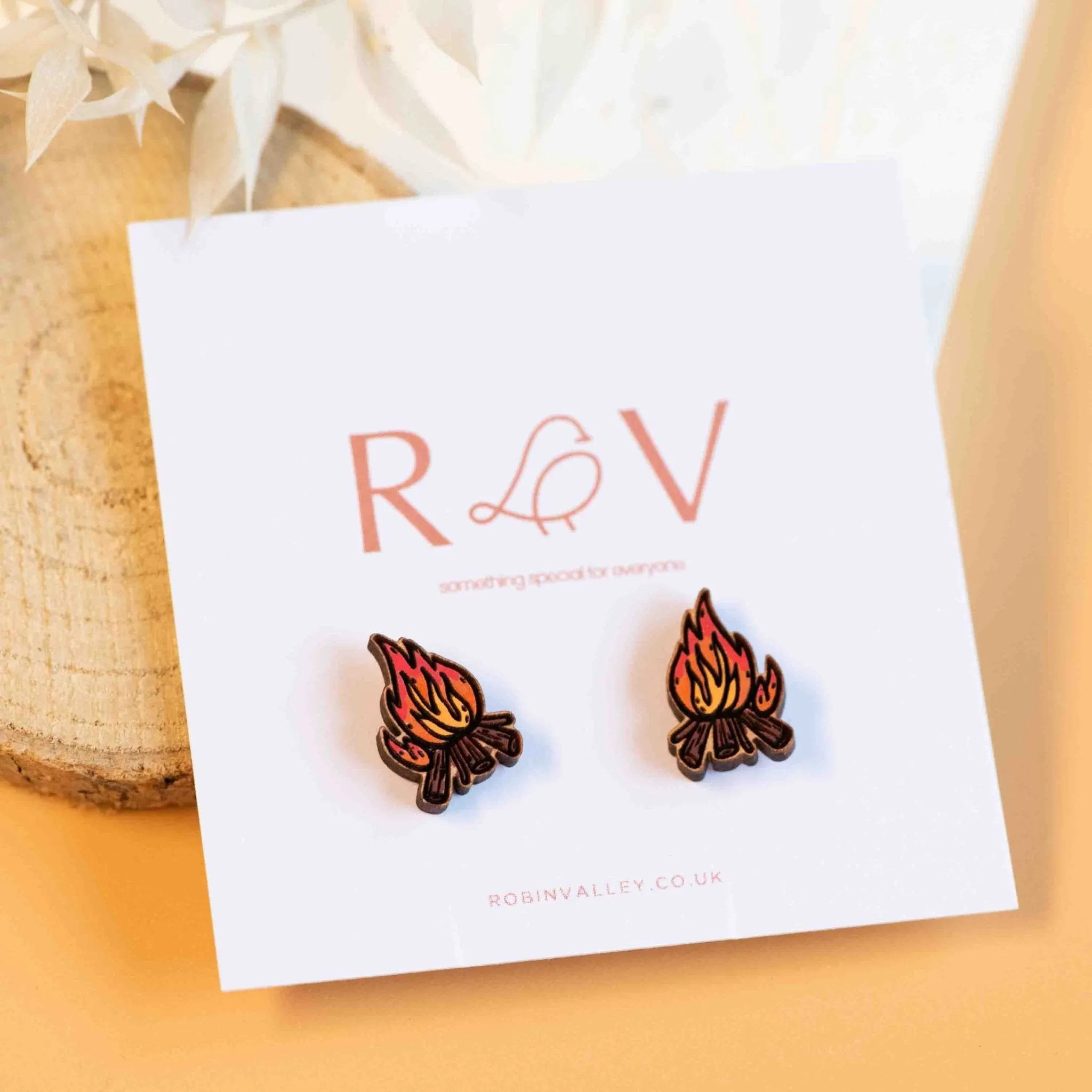 Hand-painted Camp Fire Earrings Wooden Jewellery - PET15204