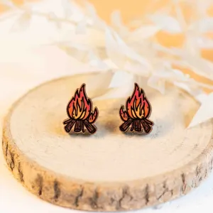 Hand-painted Camp Fire Earrings Wooden Jewellery - PET15204