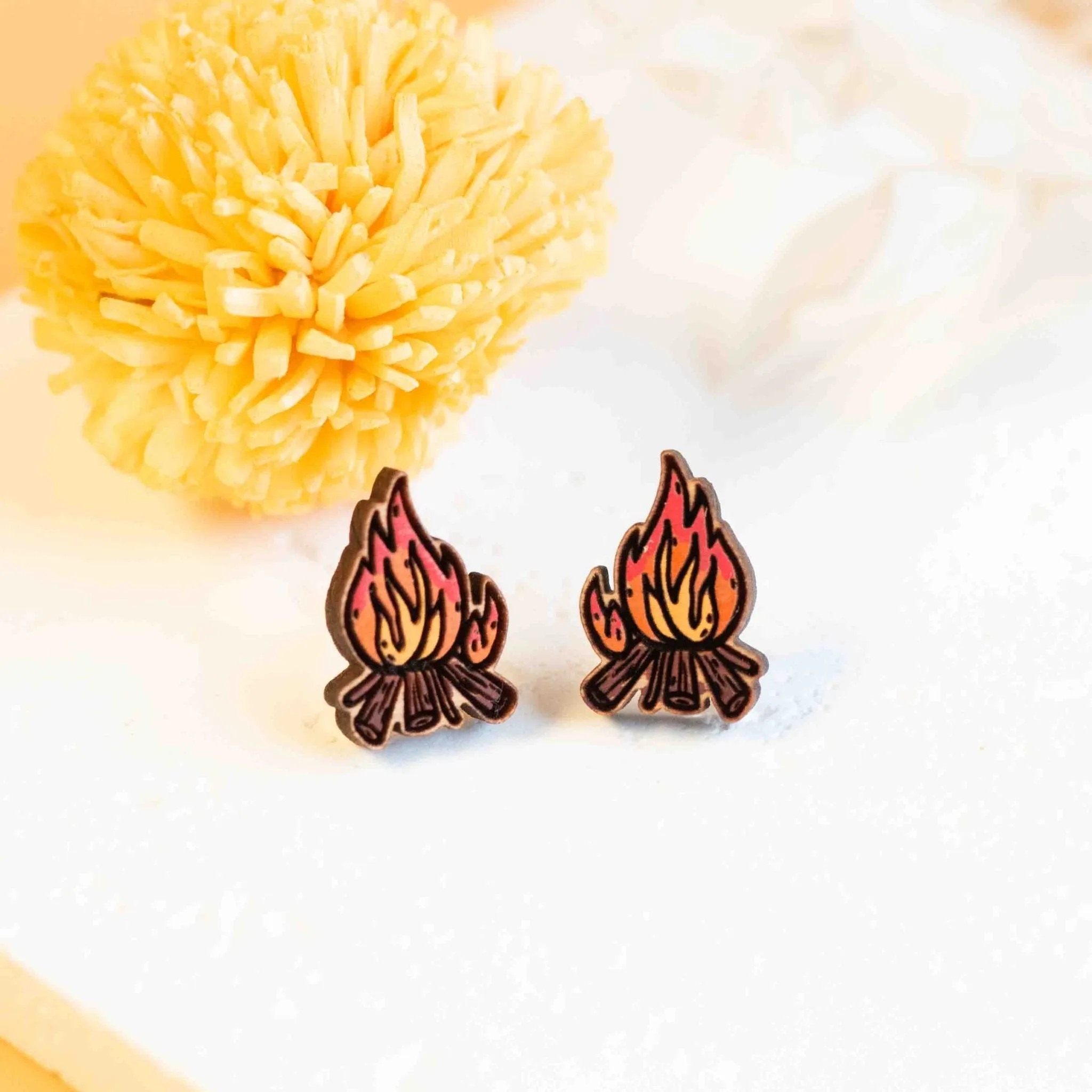 Hand-painted Camp Fire Earrings Wooden Jewellery - PET15204