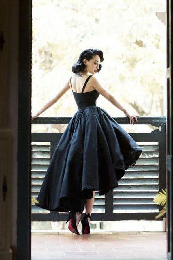 High Low Black Dress Vintage Homecoming Dresses Short Prom Dress  PD387