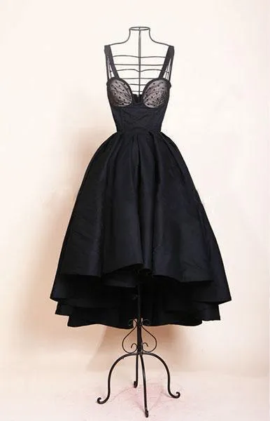 High Low Black Dress Vintage Homecoming Dresses Short Prom Dress  PD387