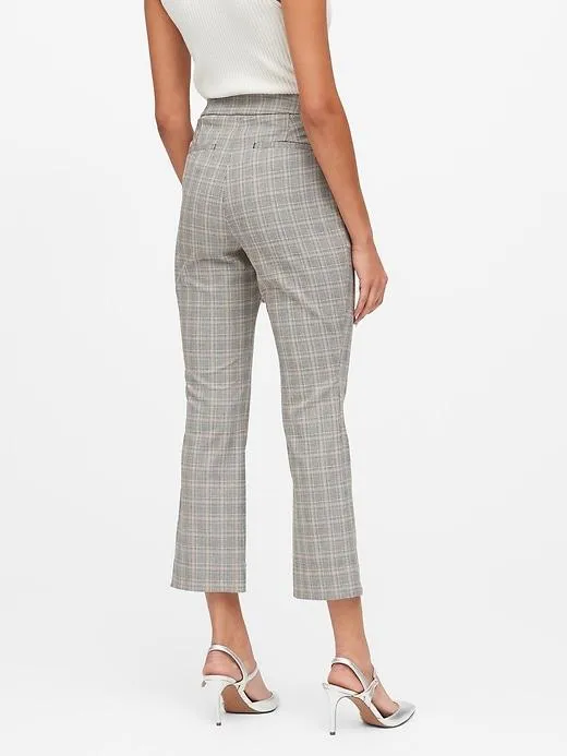 High-Rise Crop Flare Plaid Pant in Charcoal Gray Glenplaid