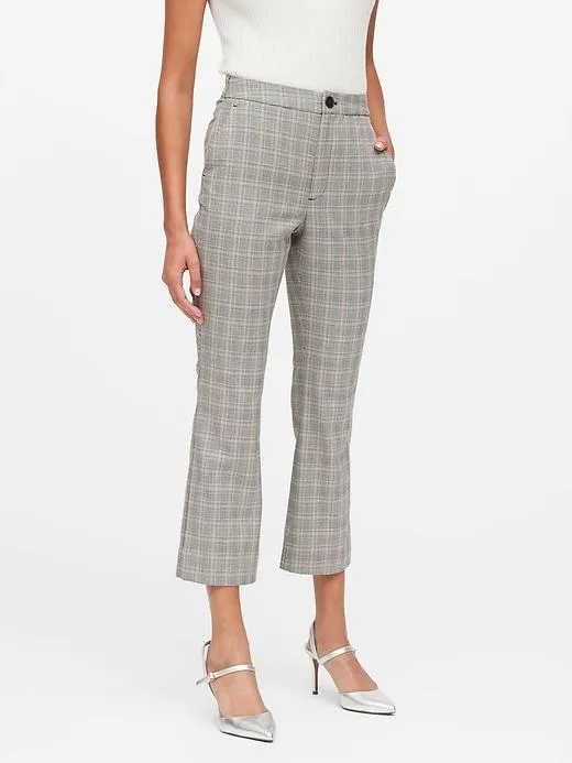 High-Rise Crop Flare Plaid Pant in Charcoal Gray Glenplaid