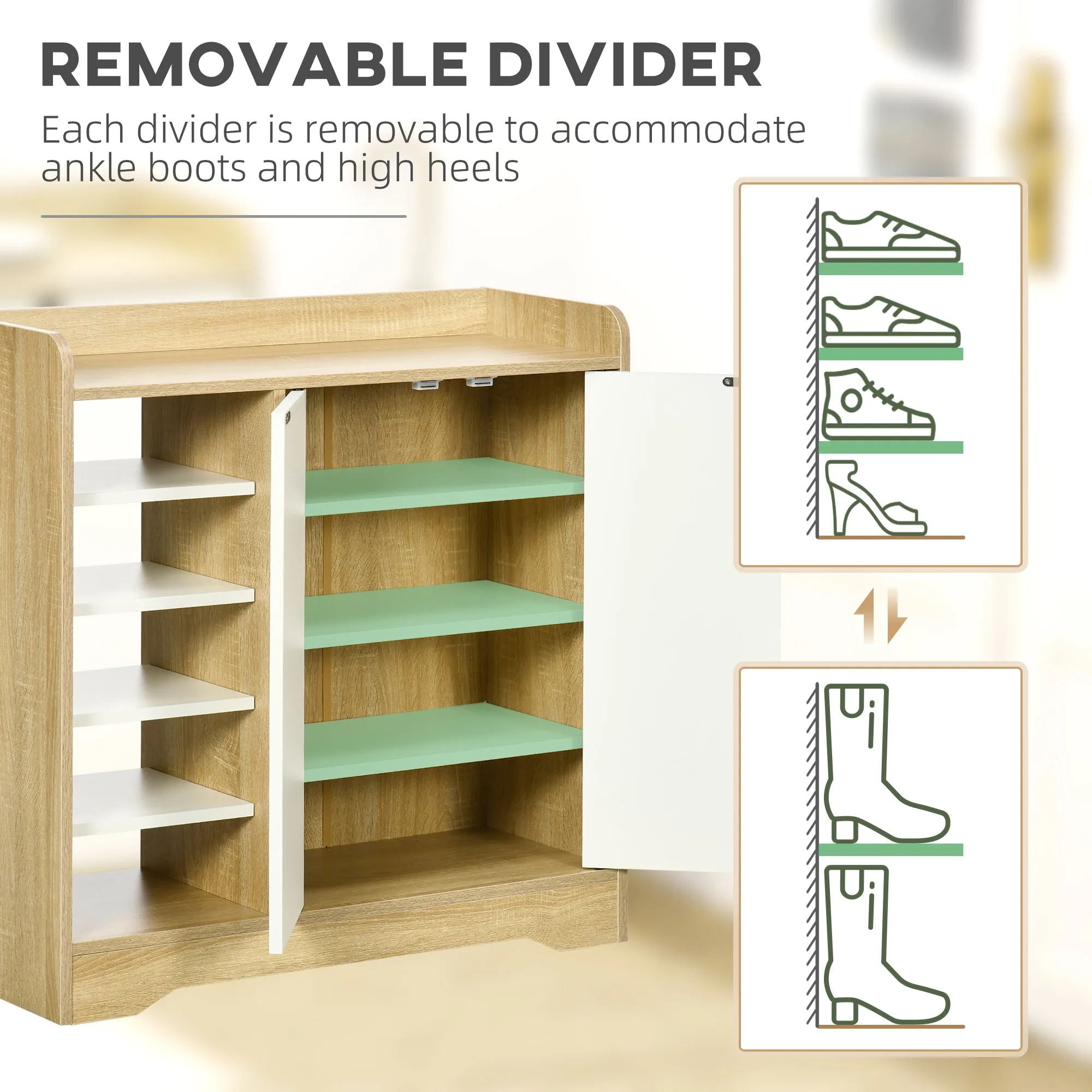 HOMCOM Shoe Cabinet Shoe Storage Organizer with Five Open Shelves, Natural