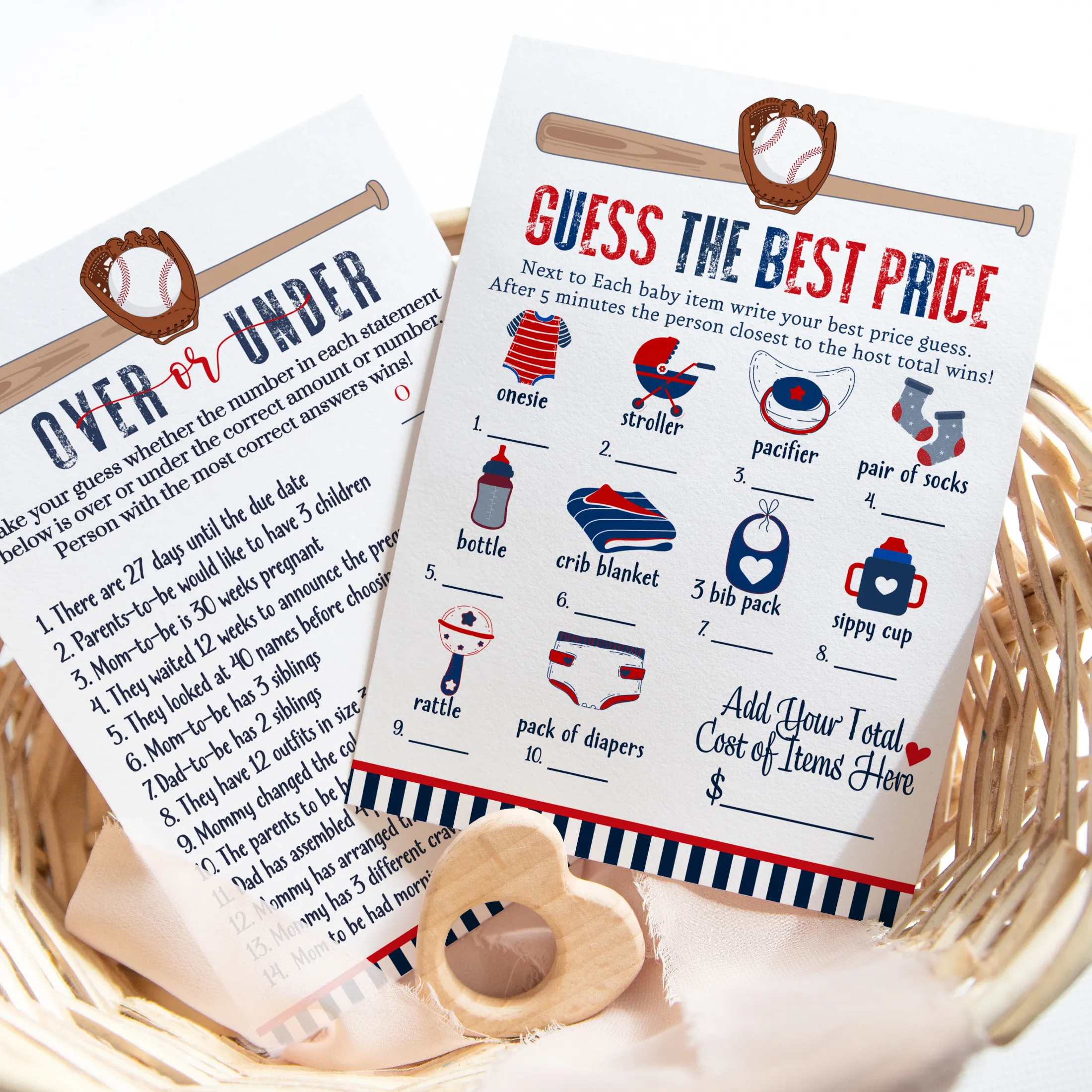 Home Run Baby Shower Game Set – Over or Under and Guess the Price Right 2 Pack of Baseball Themed Activities Ideas and Planning