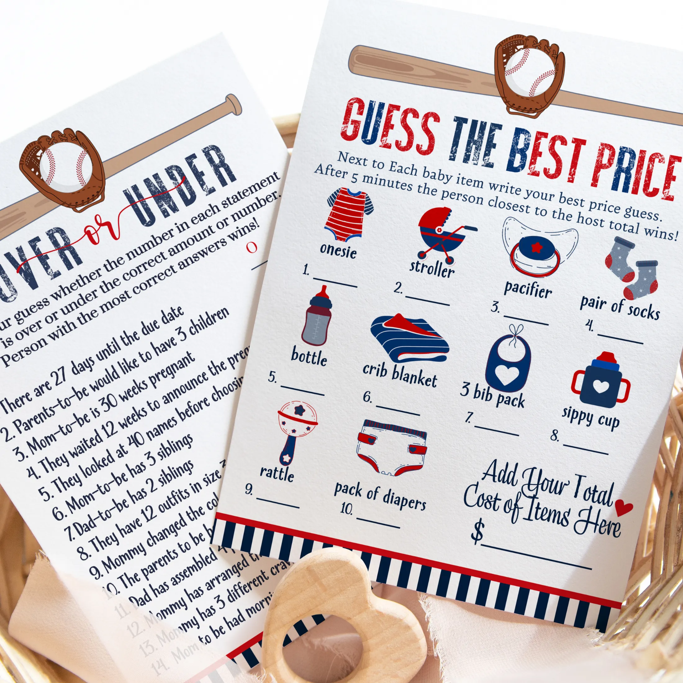 Home Run Baby Shower Game Set – Over or Under and Guess the Price Right 2 Pack of Baseball Themed Activities Ideas and Planning