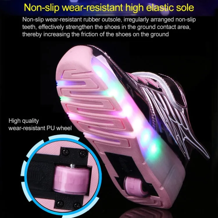 K02 LED Light Single Wheel Wing Roller Skating Shoes Sport Shoes, Size : 35 (Gold)