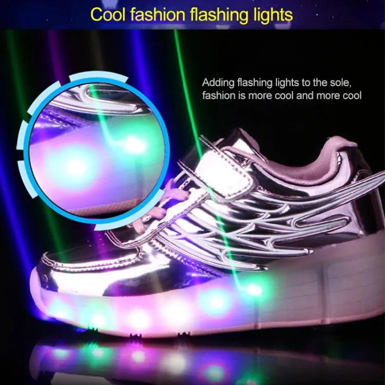 K02 LED Light Single Wheel Wing Roller Skating Shoes Sport Shoes, Size : 35 (Gold)