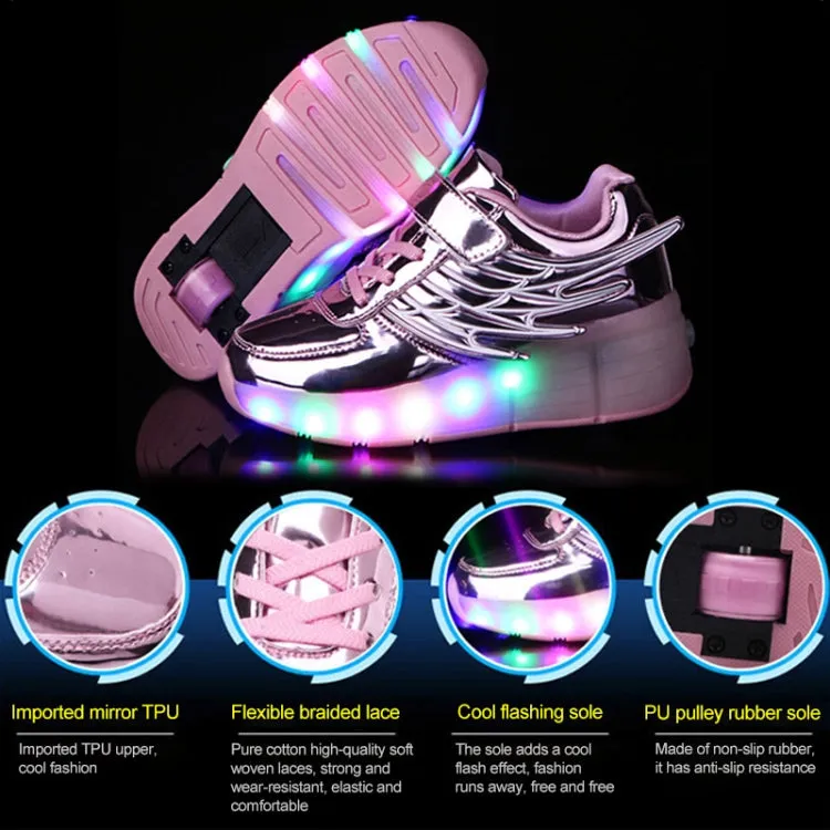 K02 LED Light Single Wheel Wing Roller Skating Shoes Sport Shoes, Size : 35 (Gold)