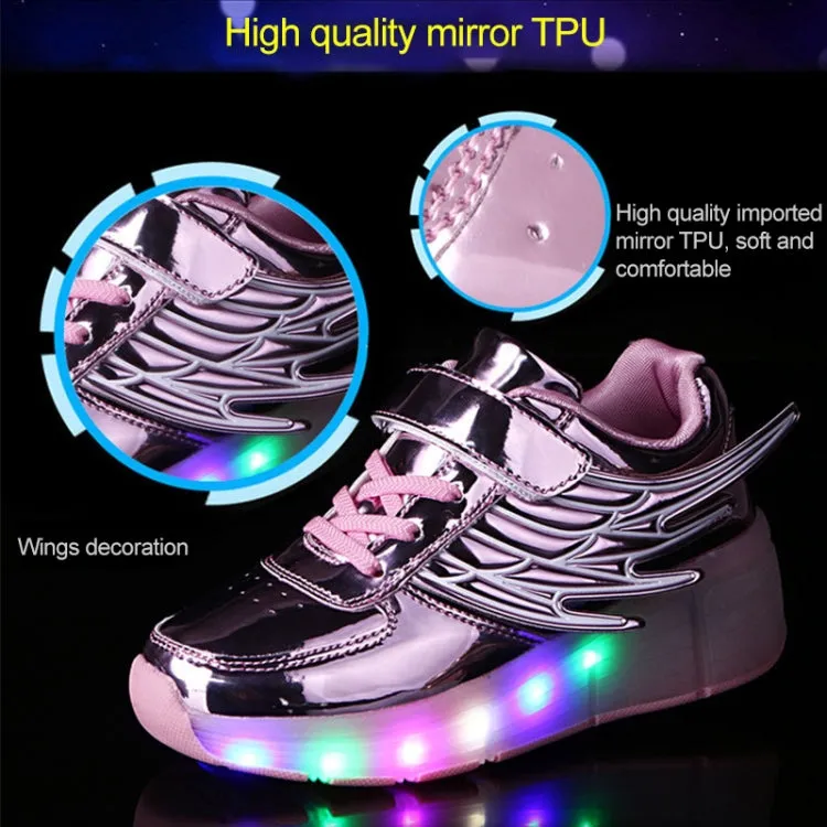 K02 LED Light Single Wheel Wing Roller Skating Shoes Sport Shoes, Size : 40 (Pink)