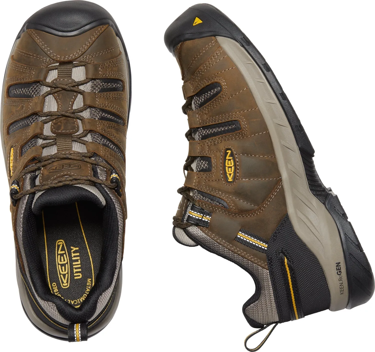 Keen Utility Mens Flint II Soft Toe Cascade Brown/Golden Rod Leather Work Shoes