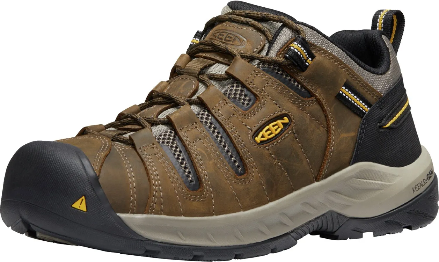 Keen Utility Mens Flint II Soft Toe Cascade Brown/Golden Rod Leather Work Shoes