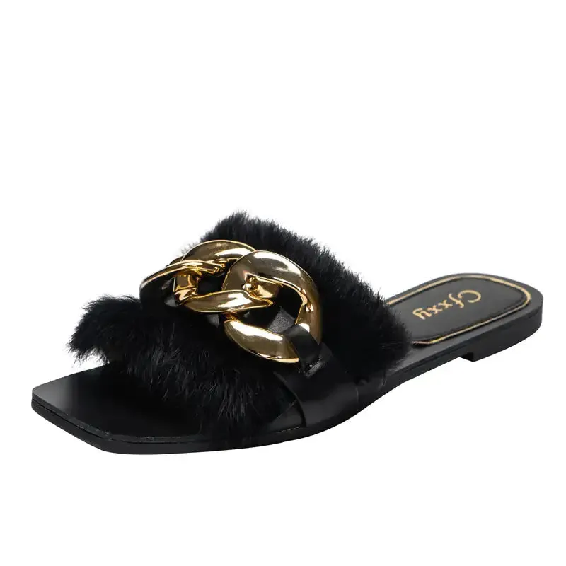 Ladies Square Toe Flat Slippers