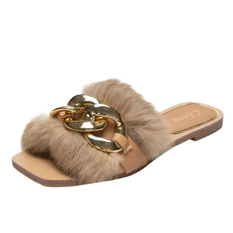 Ladies Square Toe Flat Slippers