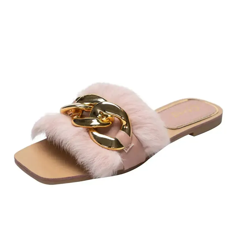 Ladies Square Toe Flat Slippers