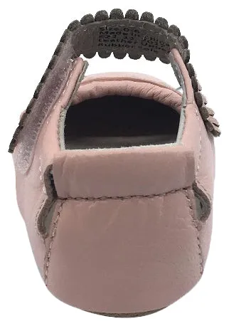 Livie & Luca Girl's Ruche Shell Pink Smooth Leather Ruffle Trimmed Hook and Loop Mary Jane Shoe