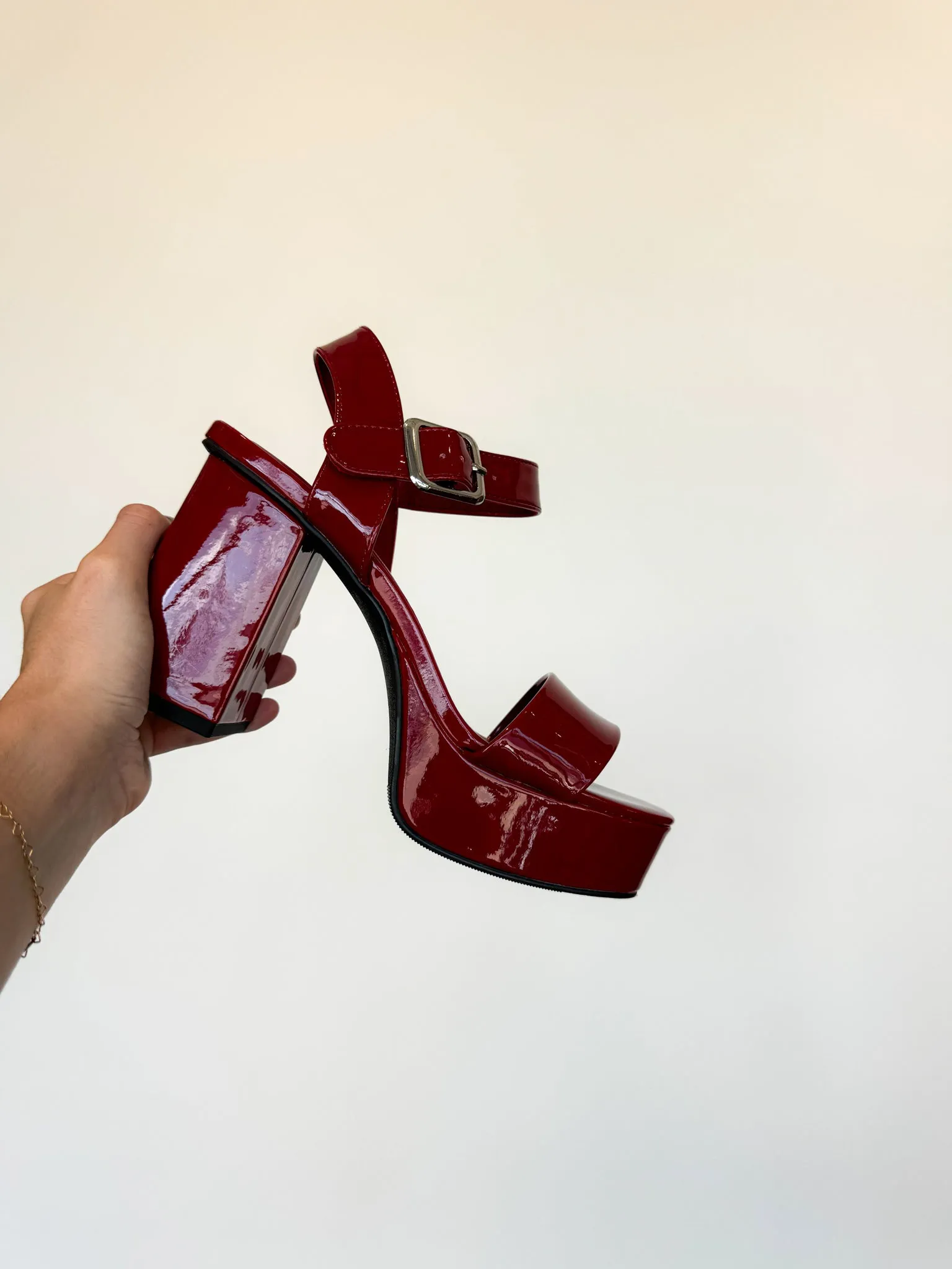 Macey Patent Chunky Heels- Crimson