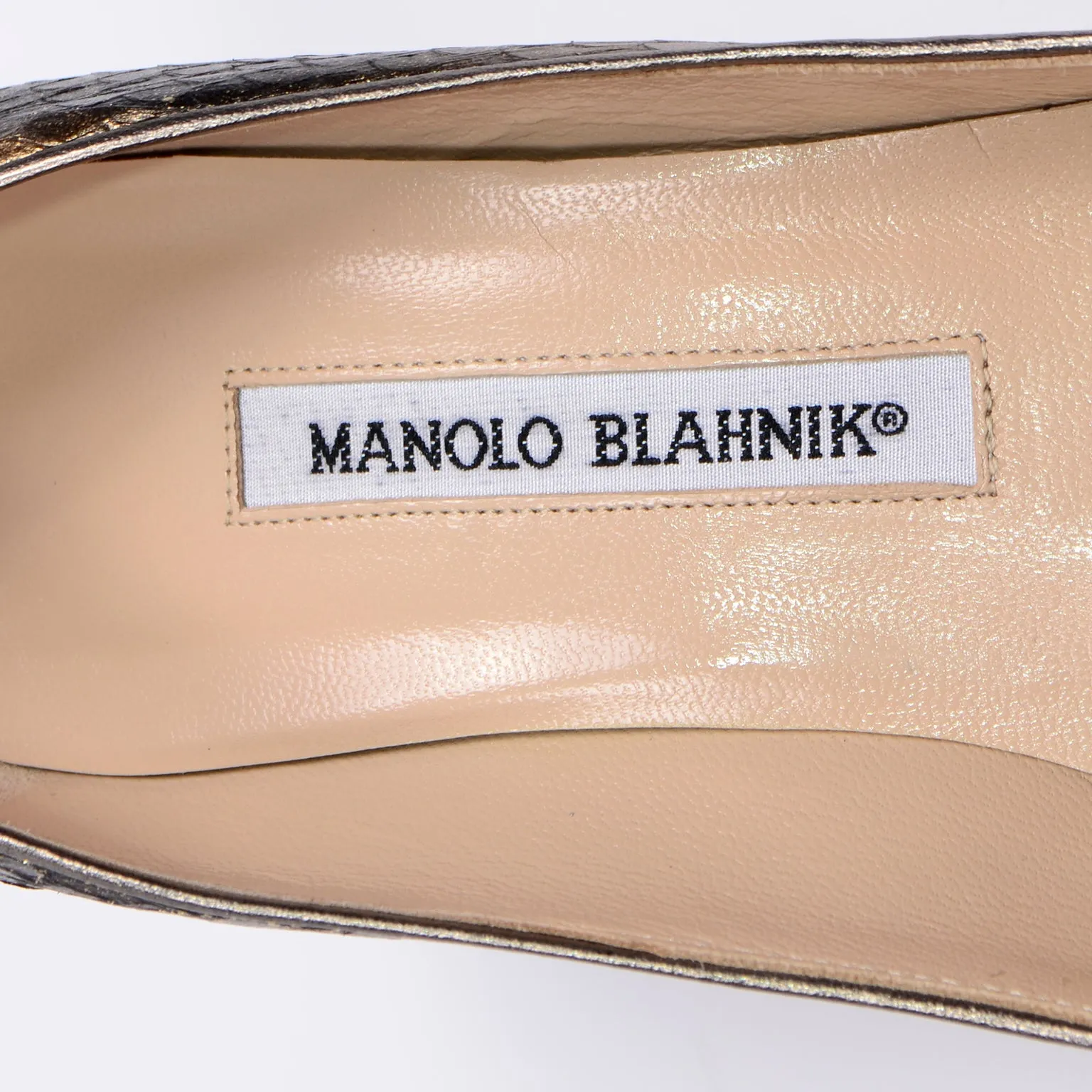 Manolo Blahnik Bronze & Copper Metallic Snakeskin Pumps