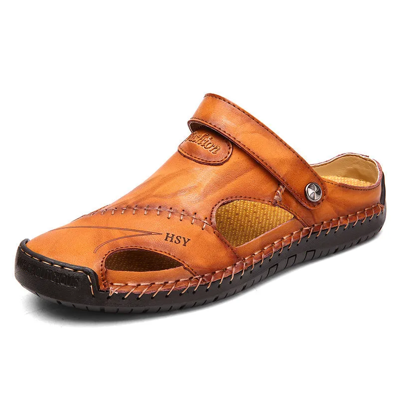 Men's Casual Closed Toe Leather Adjustable Handmade Sandals