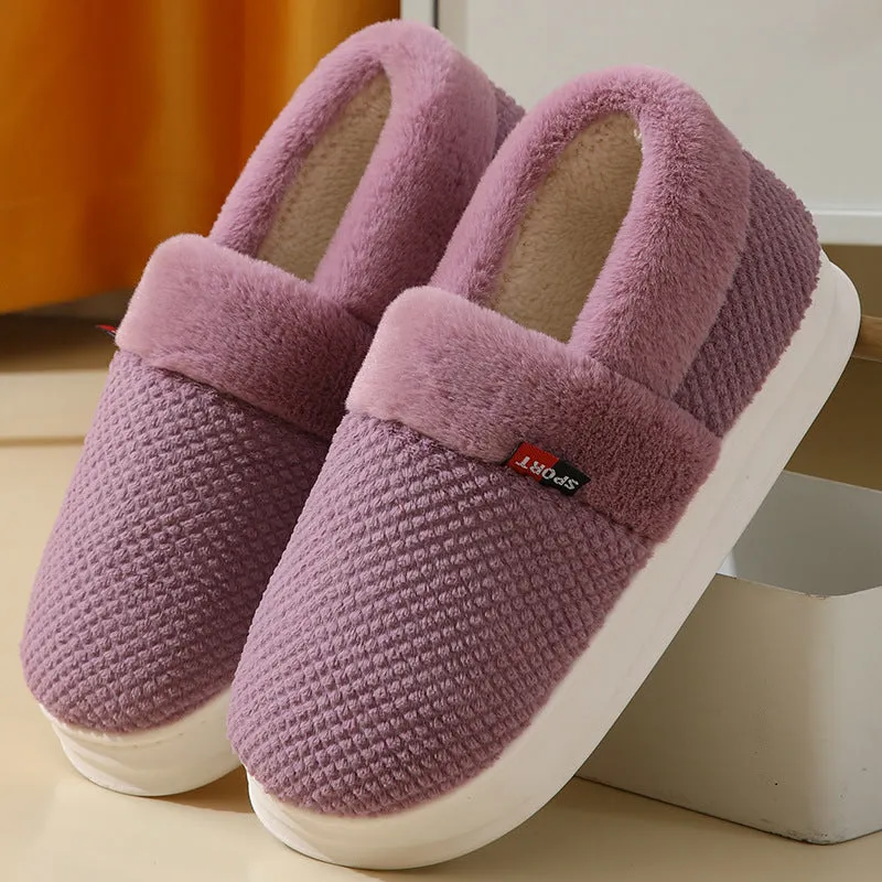 Men's Cotton Shoes With Heel Winter Warm Thick Sole Plush Slippers Women Indoor Garden Outerwear Plus Velvet Slipper For Couple