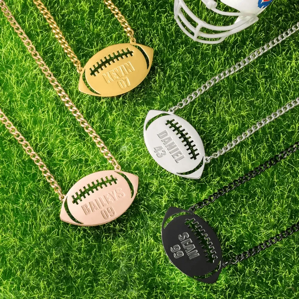 Men's Personalized Stainless Steel Engraved Football Helmet Name Necklace