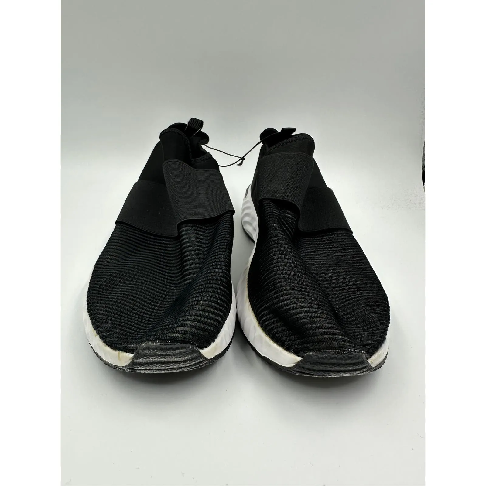 Men's Size 8, Black Slip-on Casual Sneakers with Thick White Sole