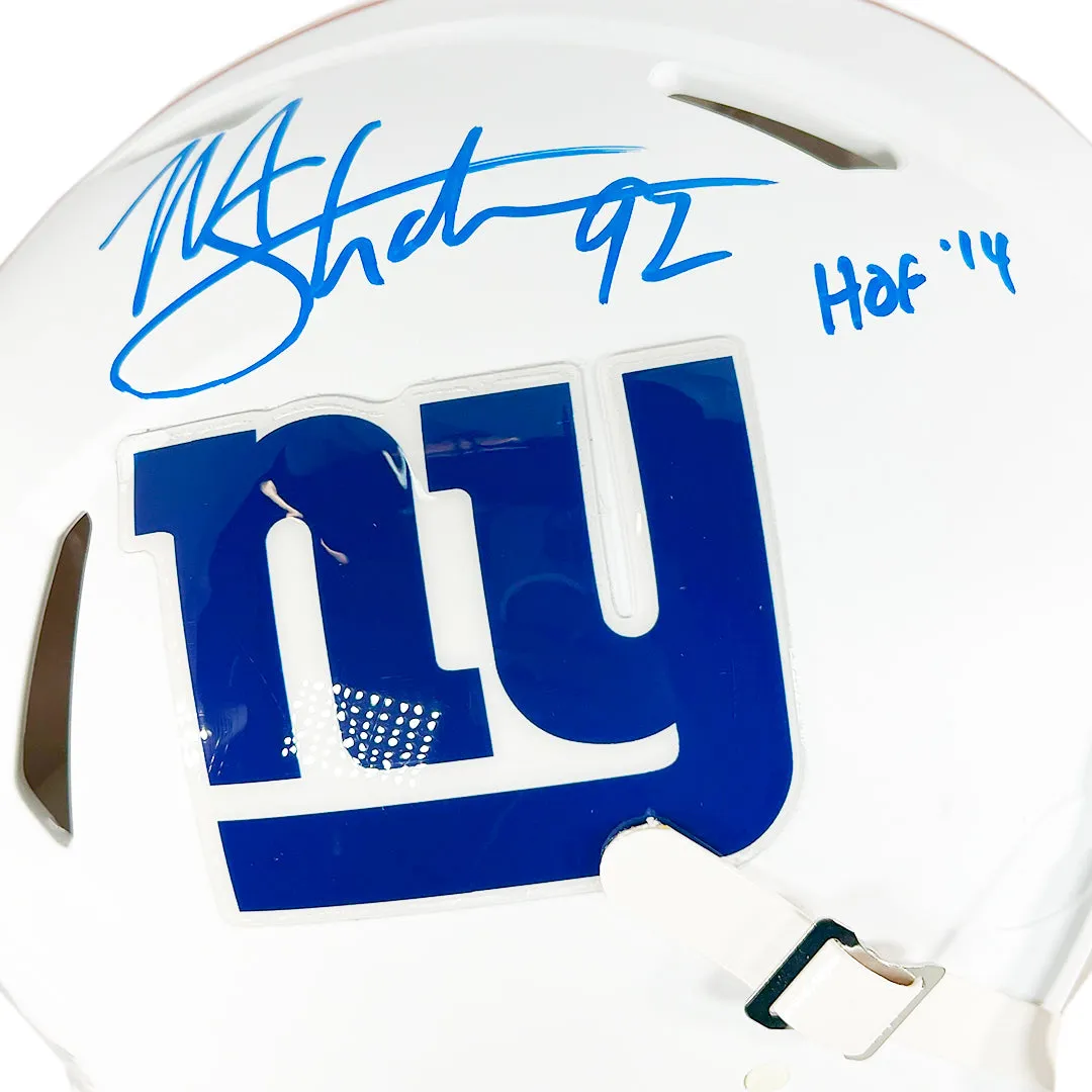 Michael Strahan Signed HOF 14 Inscription New York Giants Authentic Flat White Speed Full-Size Football Helmet (Beckett)