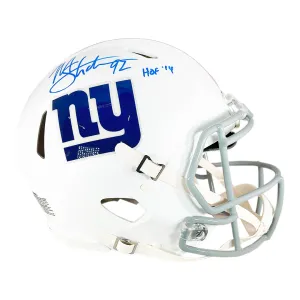 Michael Strahan Signed HOF 14 Inscription New York Giants Authentic Flat White Speed Full-Size Football Helmet (Beckett)