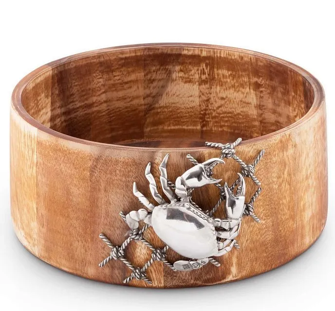 Netted Crab Acacia Wood Salad Serving Bowl