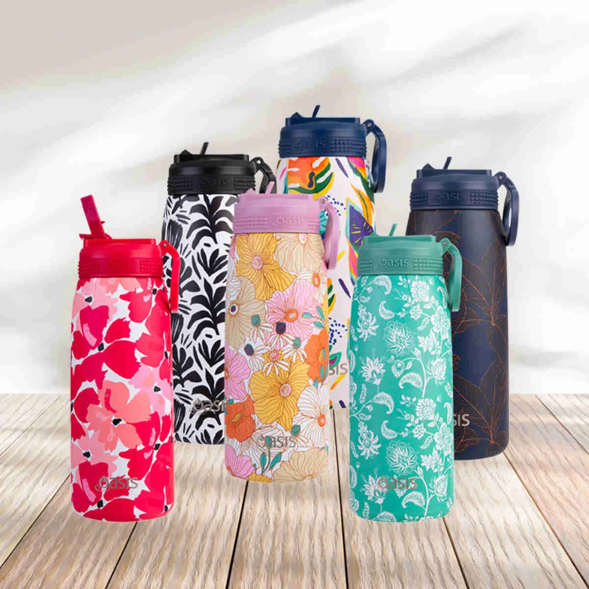 Oasis Stainless Steel Sports Bottle with Straw Retro Floral 780ml