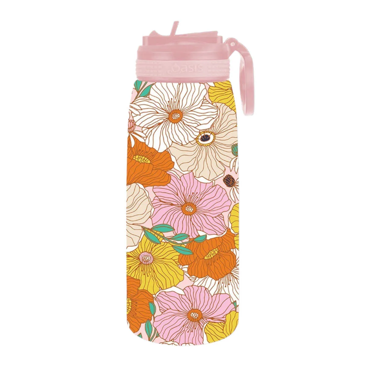 Oasis Stainless Steel Sports Bottle with Straw Retro Floral 780ml