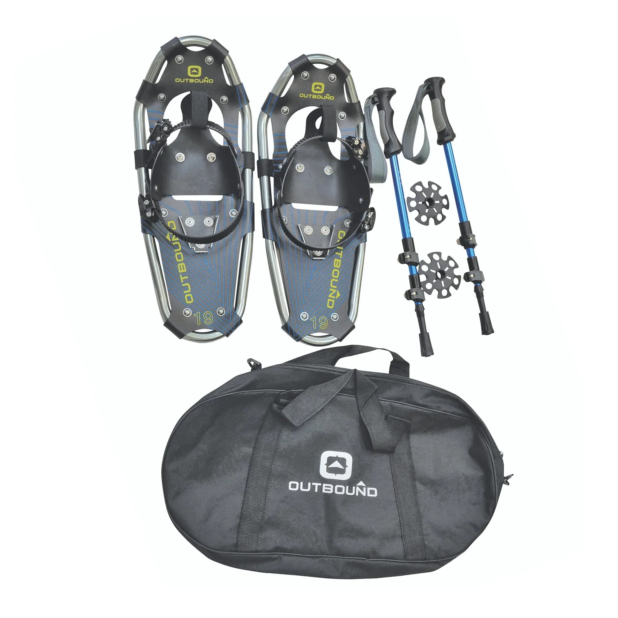 Outbound Lightweight 19 In Aluminum Snowshoes Kit with Poles & Carrying Bag