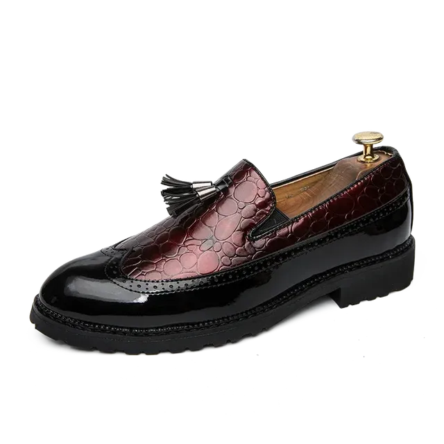 Patchwork Crocodile Pattern Tassels Loafers