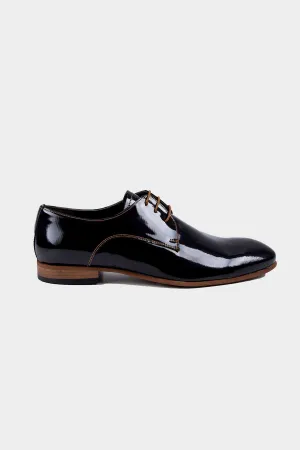 Patent Patent Leather Lace-Up Tuxedo Shoes, Black Patent