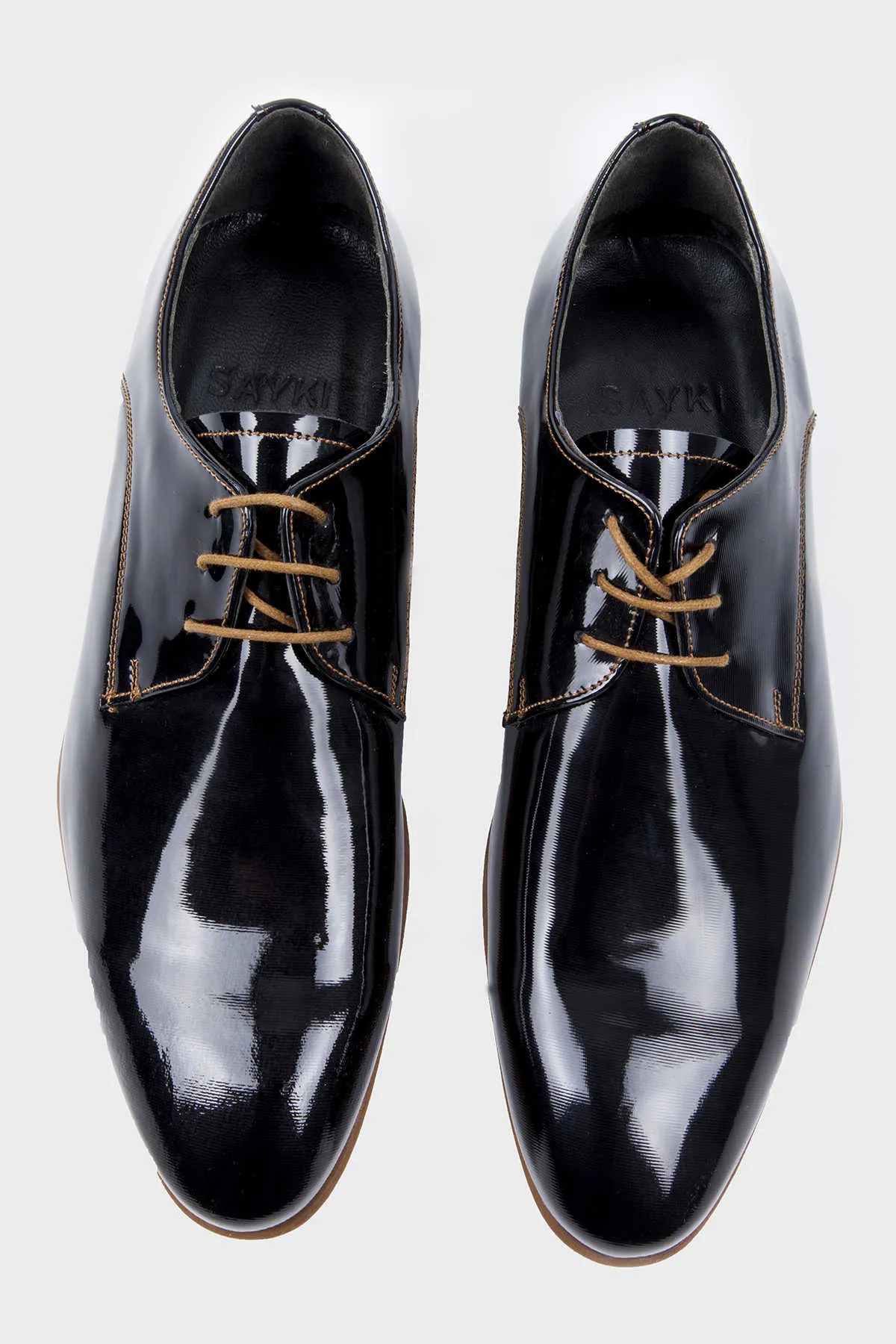 Patent Patent Leather Lace-Up Tuxedo Shoes, Black Patent