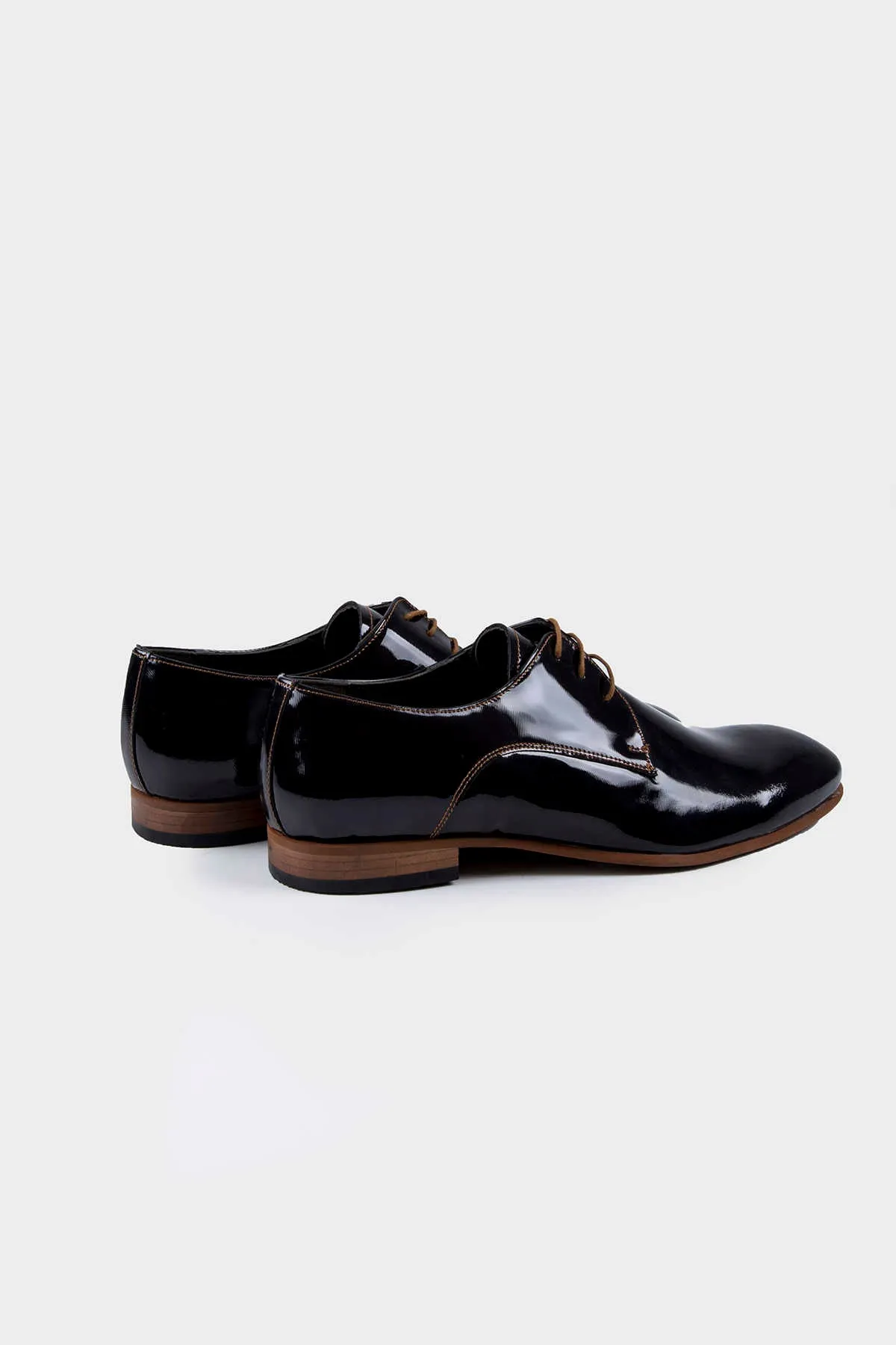 Patent Patent Leather Lace-Up Tuxedo Shoes, Black Patent