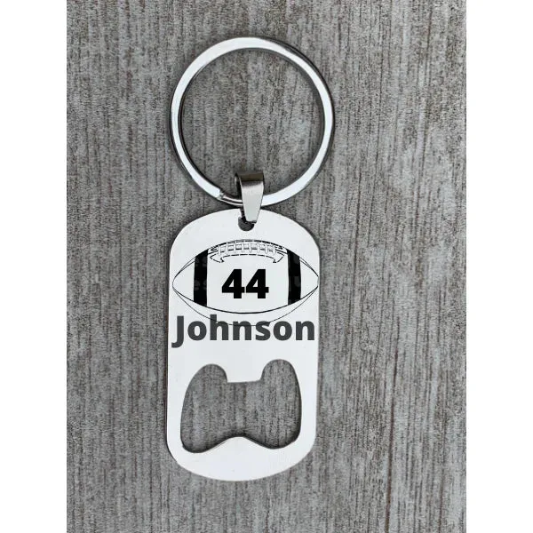 Personalized Engraved Football Bottle Opener Keychain