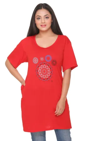 Plus Size Long T-shirt For Women - Half Sleeve - Red