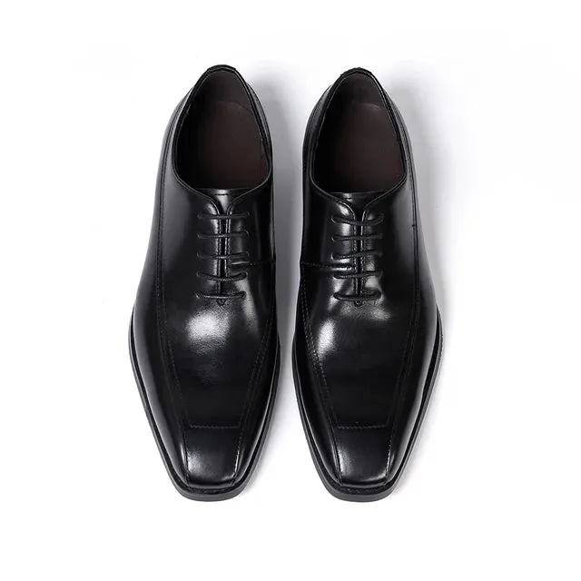 Pointed Toe Lace-Up Leather Dress Shoes